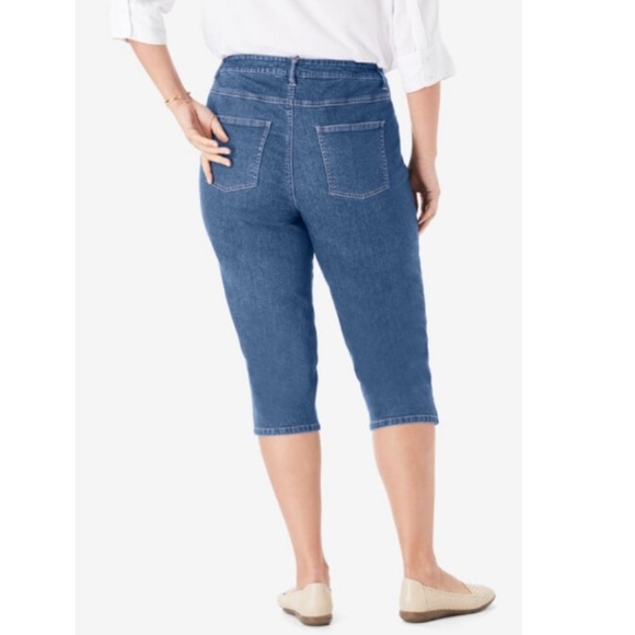 Natural Fit Stretch Capri Woman Within Plus Size 20W Blue Jeans Cropped Capris - Picture 13 of 14